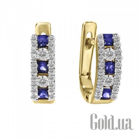 Серьги Золотые серьги с бриллиантами и сапфирами