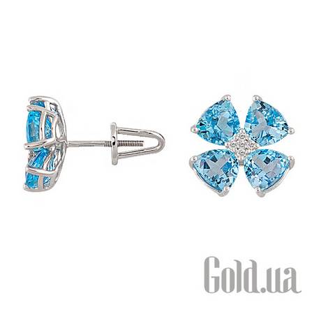 Серьги-гвоздики Золотые серьги с бриллиантами и топазами