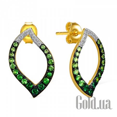 Серьги-гвоздики Золотые серьги с бриллиантами, гранатами и изумрадами