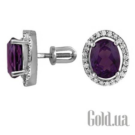 Серьги-гвоздики Золотые серьги с бриллиантами и аметистами