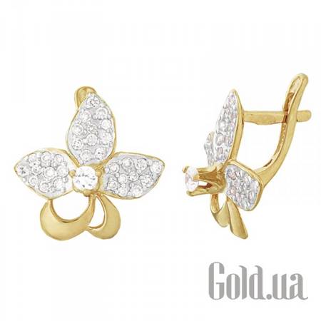 Серьги Серебряные серьги с куб. циркониями в позолоте