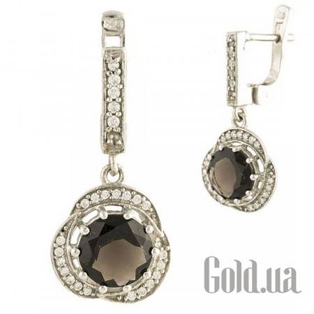 Серьги с подвесками Серебряные серьги с раухтопазами и куб. циркониями