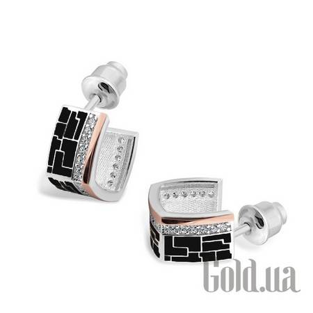 Серьги-гвоздики Серебряные серьги с куб. циркониями в позолоте