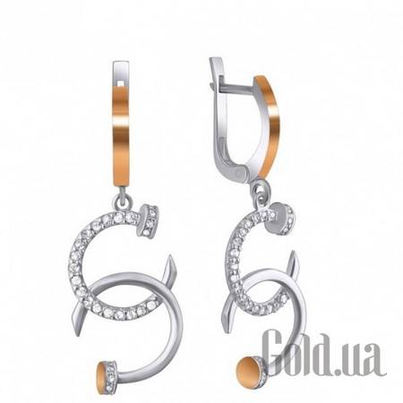 Серьги с подвесками Серебряные серьги с куб. циркониями в позолоте