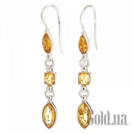 Серьги с подвесками Серебряные серьги с янтарем