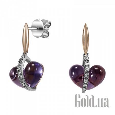 Серьги с подвесками Золотые серьги с бриллиантами и аметистами