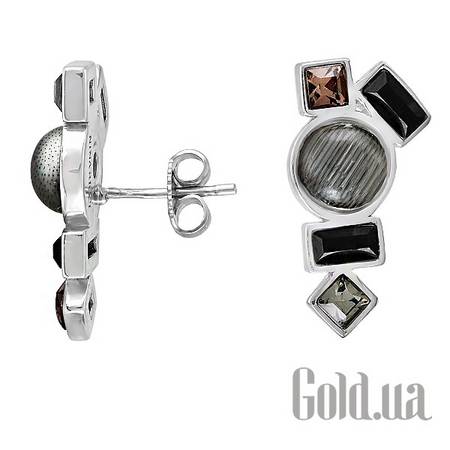 Серьги-гвоздики Серебряные серьги с тигровым глазом и горным хрусталем