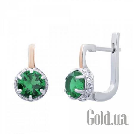 Серьги Серебряные серьги с куб. циркониями и вставками из золота