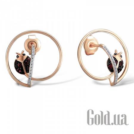 Серьги-гвоздики Золотые серьги с бриллиантами и гранатами