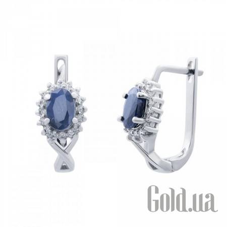Серьги Серебряные серьги с сапфирами и куб. циркониями