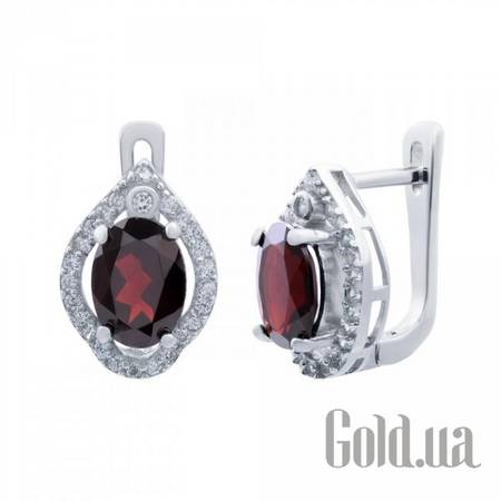 Серьги Серебряные серьги с гранатами и куб. циркониями