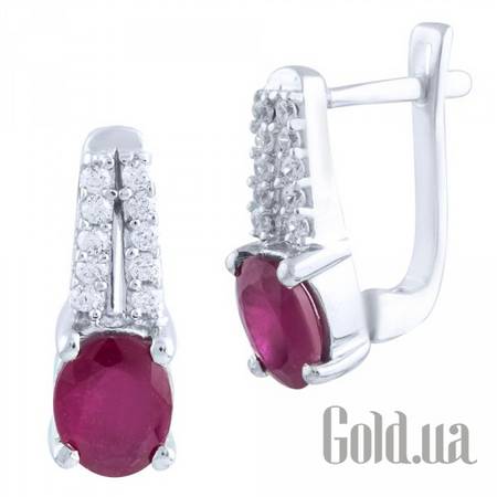 Серьги Серебряные серьги с рубинами и куб. циркониями