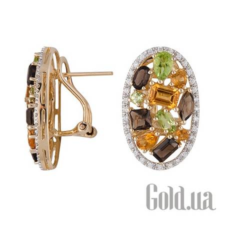 Серьги Золотые серьги с бриллиантами и полудрагоценными камнями