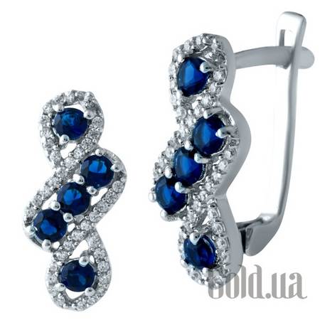 Серьги Серебряные серьги с синт. сапфирами и куб. циркониями