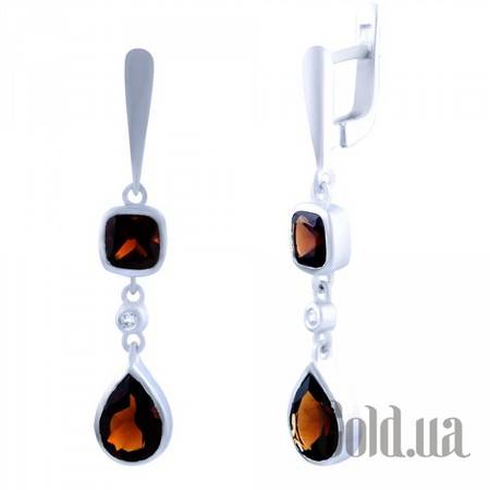 Серьги с подвесками Серебряные серьги с гранатами и куб. циркониями
