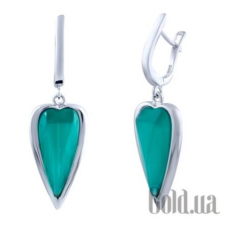 Серьги с подвесками Серебряные серьги с кошачьим глазом