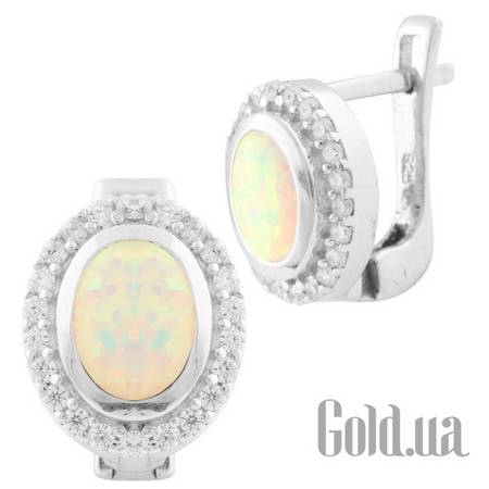 Серьги Серебряные серьги с куб. циркониями и опалами