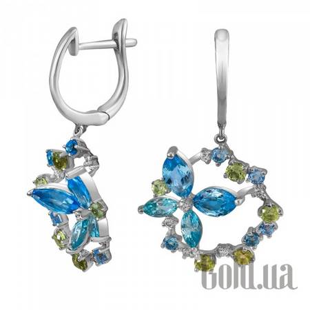 Серьги Золотые серьги с бриллиантами, топазами и перидотами