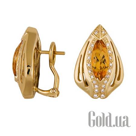 Серьги Золотые серьги с бриллиантами и цитринами