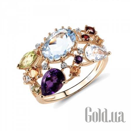 Кольцо Женское золотое кольцо с бриллиантами, топазами, цитринами, гранатами, перидотами и аметистами, 17