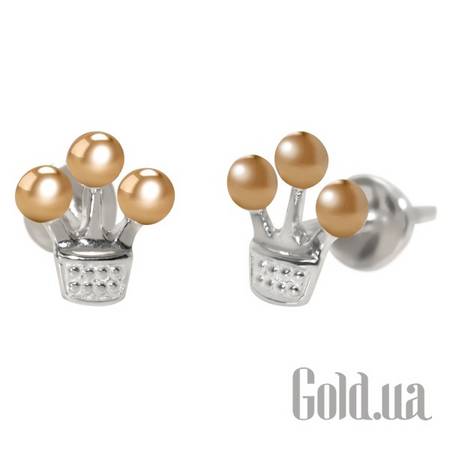 Серьги-гвоздики Серебряные серьги со вставкой из золота