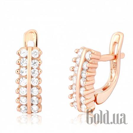 Серьги Серебряные серьги  с куб. циркониями в позолоте