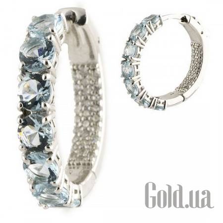 Серьги-кольца Серебряные серьги с куб. циркониями и топазами