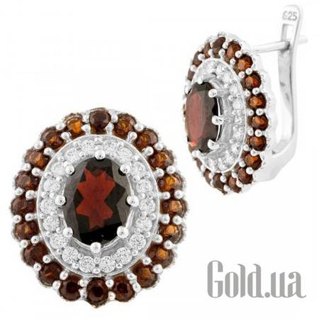 Серьги Серебряные серьги с гранатами и куб. циркониями