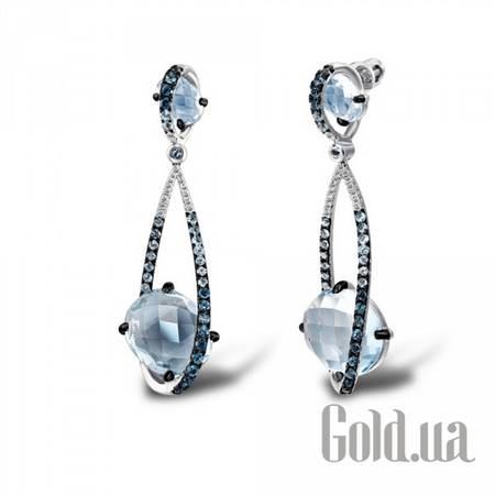Серьги с подвесками Золотые серьги с бриллиантами и топазами