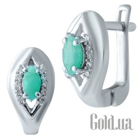 Серьги Серебряные серьги с изумрудами и куб. циркониями