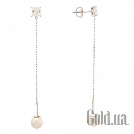 Серьги с подвесками Серебряные серьги  с искусств. жемчугом и  куб. циркониями