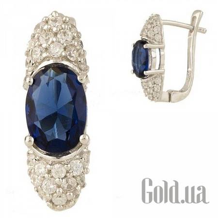 Серьги Серебряные серьги с синт. сапфирами и куб. циркониями