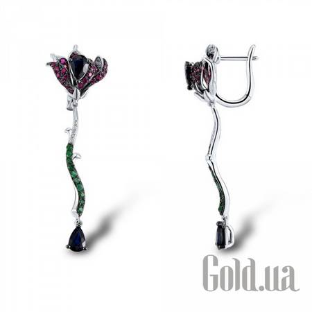 Серьги с подвесками Золотые серьги с бриллиантами, изумрудами, рубинами и сапфирами