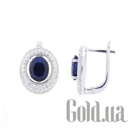 Серьги Серебряные серьги с сапфирами и куб. циркониями
