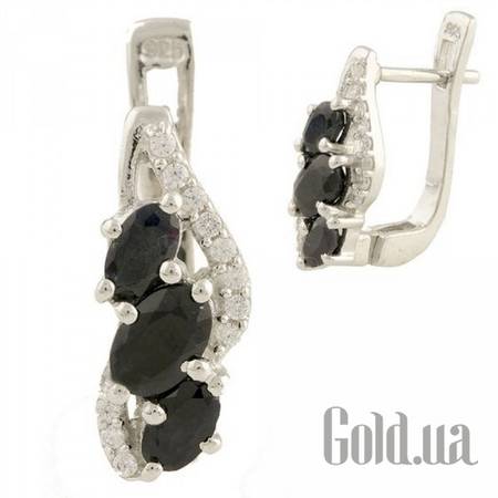 Серьги Серебряные серьги с сапфирами и куб. циркониями