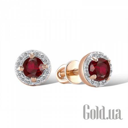 Серьги-гвоздики Золотые серьги с бриллиантами и гранатами