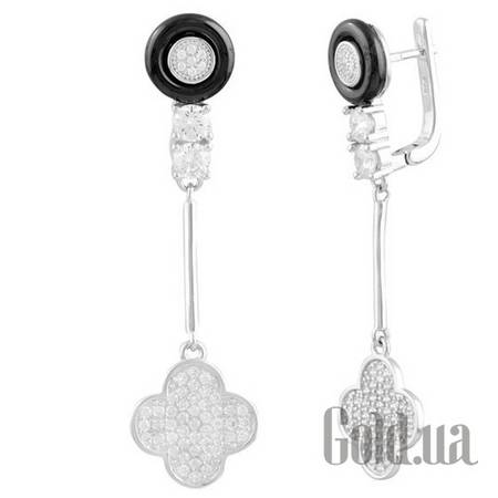 Серьги с подвесками Серебряные серьги с керамикой и куб. циркониями