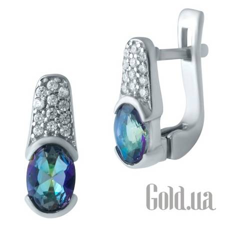 Серьги Серебряные серьги с топазами и куб. циркониями