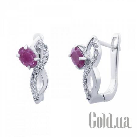 Серьги Серебряные серьги с рубинами и куб. циркониями
