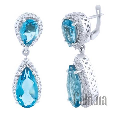 Серьги с подвесками Серебряные серьги с куб. циркониями и синт. топазами