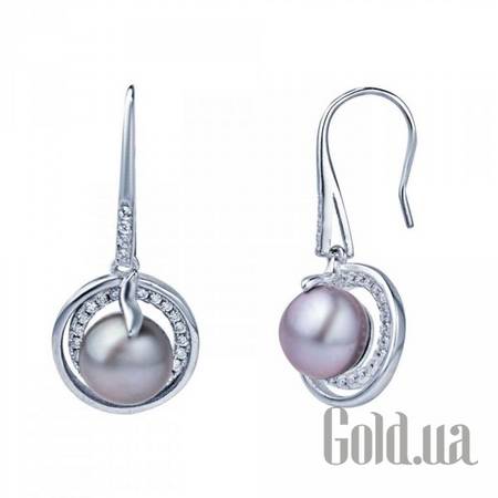 Серьги с подвесками Серебряные серьги с куб. циркониями и жемчугом