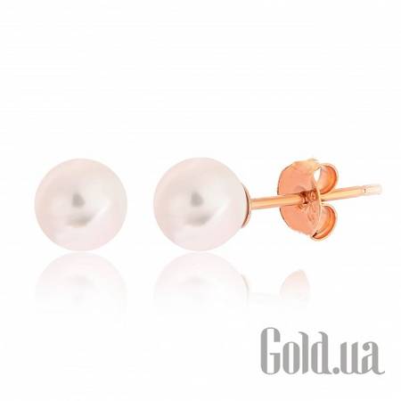 Серьги-гвоздики Серебряные серьги с жемчугом в позолоте