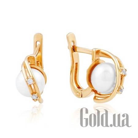 Серьги Золотые серьги с куб. циркониями и жемчугом