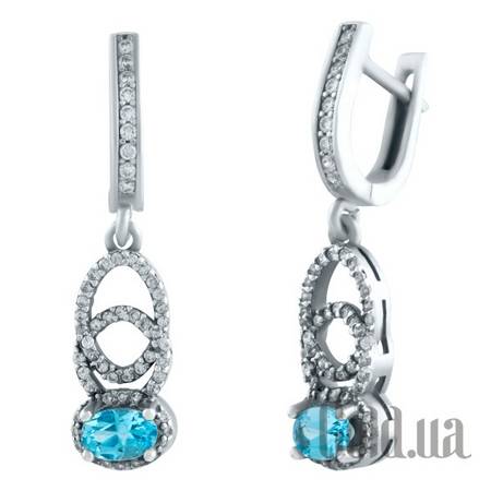 Серьги с подвесками Серебряные серьги с топазами и куб.циркониями