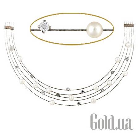 Колье Золотое колье с жемчугом (искуств.) и куб. циркониями, 40