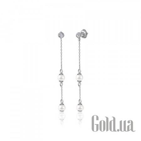 Серьги с подвесками Серебряные серьги  с жемчугом и  куб. циркониями