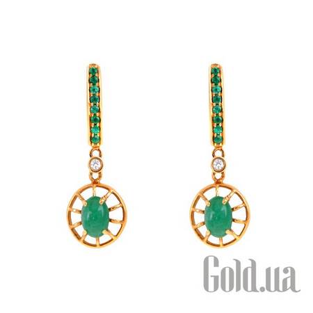 Серьги с подвесками Золотые серьги с бриллиантами и изумрудами