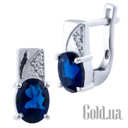 Серьги Серебряные серьги с синт. сапфирами и куб. циркониями