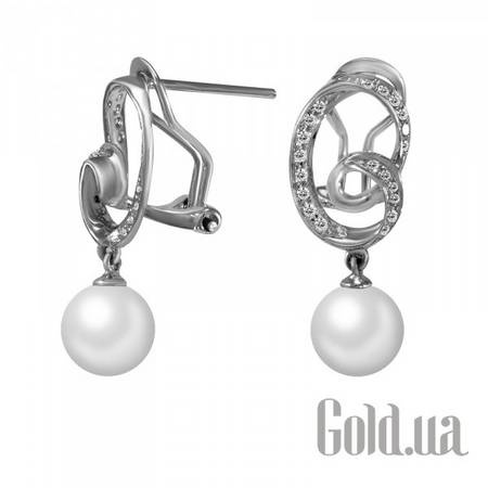 Серьги с подвесками Золотые серьги с цирконами и жемчугом