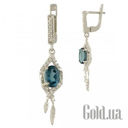 Серьги с подвесками Серебряные серьги с куб. циркониями и топазами